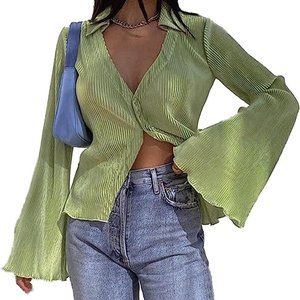 BNWT Deep V Neck Bell Sleeve Blouse